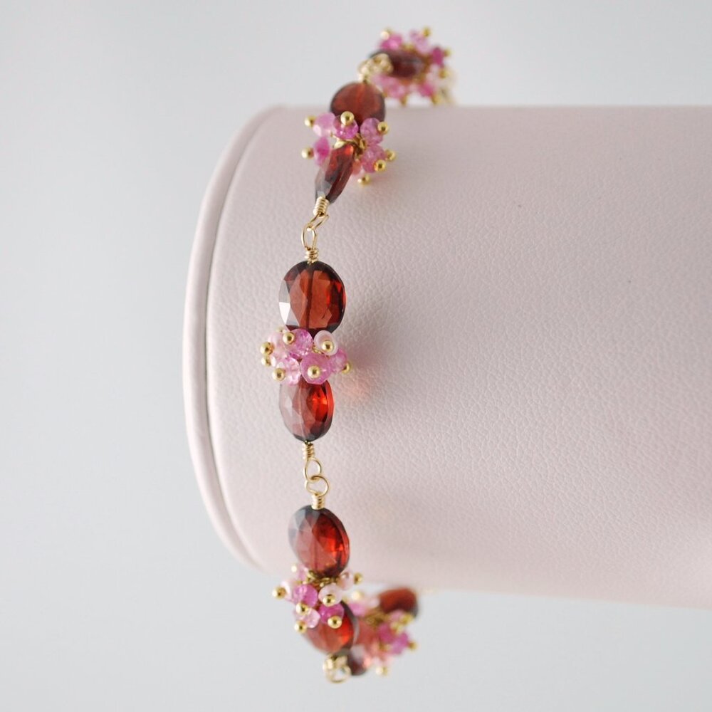 Garnet and Pearl Gemstone Bracelet for Valentine's Day
